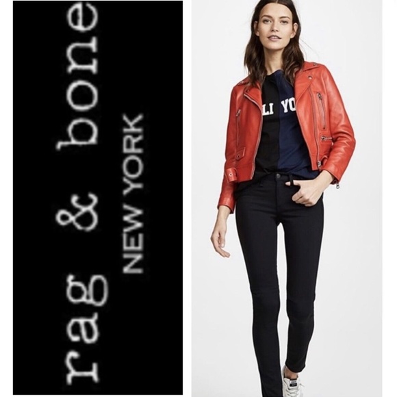 RAG & BONE Black Plush Five Pocket Low Rise Denim Legging Skinny Size 32 NWT - Picture 1 of 10